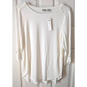 NEW Chico's Zenergy Alabaster White 3/4 Sleeve Bateau Neckline 2 Large Shirt Top
